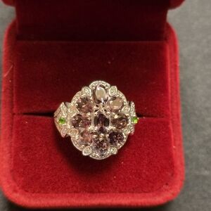 .925 Sterling Silver Lab Grown Chocolate And Emerald. Stone Ring. Size 6.5